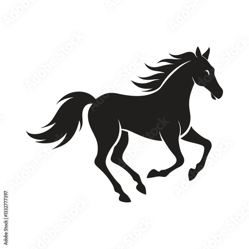 A silhouette of a running horse