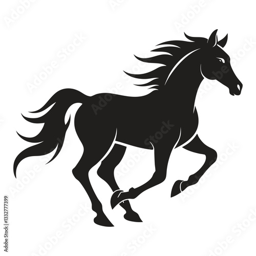 A silhouette of a running horse