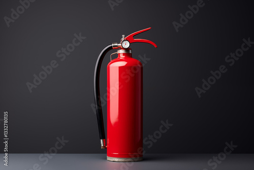 Red fire extinguisher displayed on a dark background, symbolizing safety and emergency preparedness in homes or workplaces. Essential for fire protection.