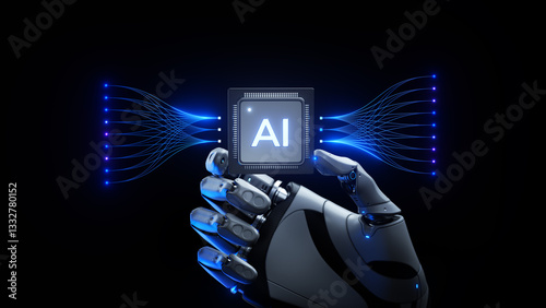 Robot holding a processor with AI - Artificial Intelligence, Technology and neural networks Concept