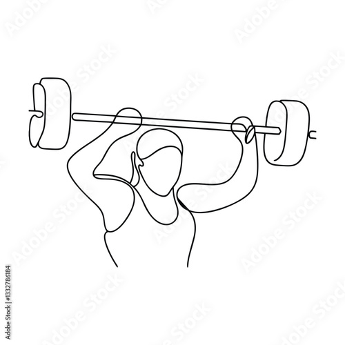 Single line drawing of weightlifter performing overhead press
