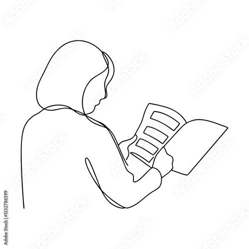 Woman Reading Book, Continuous Line Art, Simple Illustration, Minimalist Design, Single Line Drawing