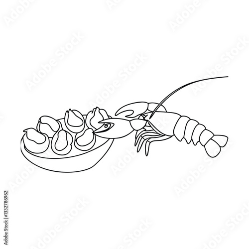 Crayfish Feasting on Delicious Seafood Delicacies in a Dish