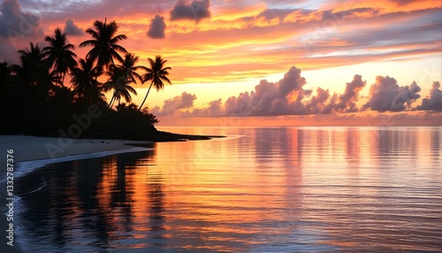 A serene beach scene at sunset or sunrise. photo