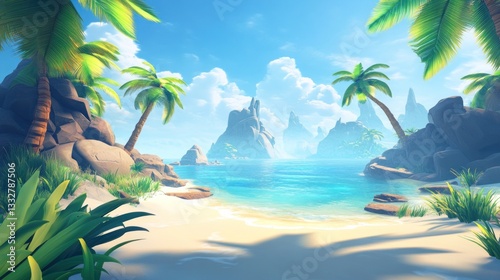 Tropical beach cove sunny day game background