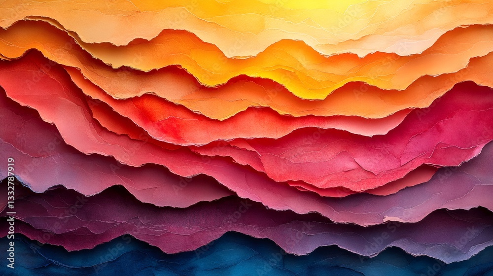 Fototapeta premium Colorful ripped paper creating abstract landscape with gradient colors