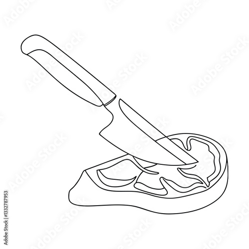 Single line Steak Knife Drawing Culinary Art, Meat Slicing