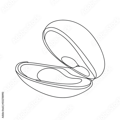 Single line drawing of an open oyster shell seafood