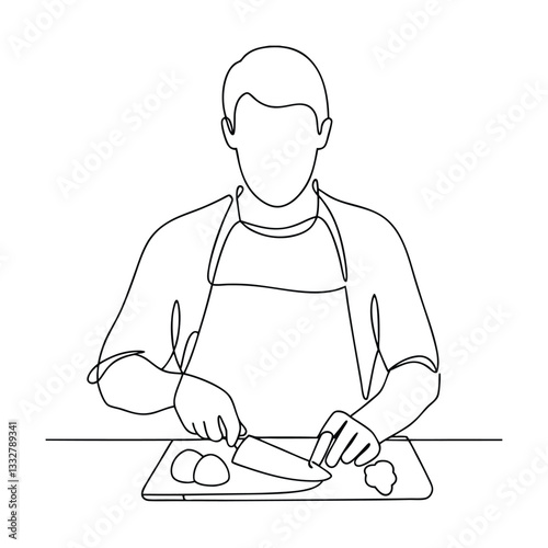 Line art chef cooking food kitchen knife chopping vegetables