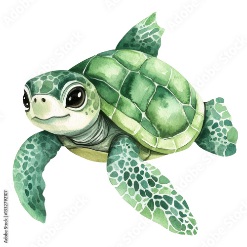 Adorable Watercolor Sea Turtle Clipart on transparent background.