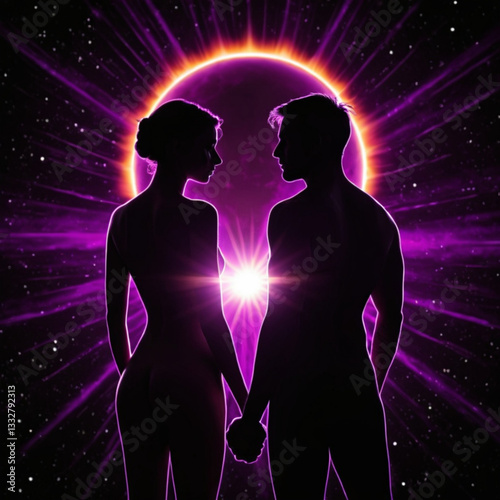 Silhouetted Couple Romantic Connection Purple Starlight [ ]