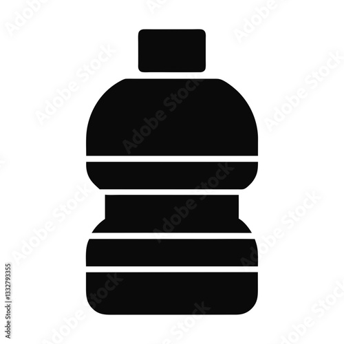 vector illustration of a bottle silhouette with cylindrical shape and cap, featuring horizontal design elements, ideal for use in product packaging, beverage branding, health and wellness marketing, a