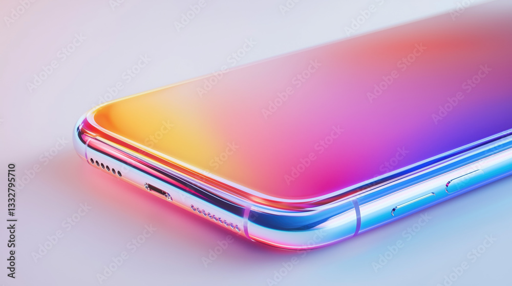 Abstract Phone Shapes with a Rainbow Gradient and Curved Glass, Set Against a White Background, Featuring Minimalist Design, Sharp Focus, Depth, Clarity, and High Contrast Abstract Phone Shapes with a Rainbow Gradient and Curved Glass, Set Against a White Background, Featuring Minimalist Design, Sharp Focus, Depth, Clarity, and High Contrast