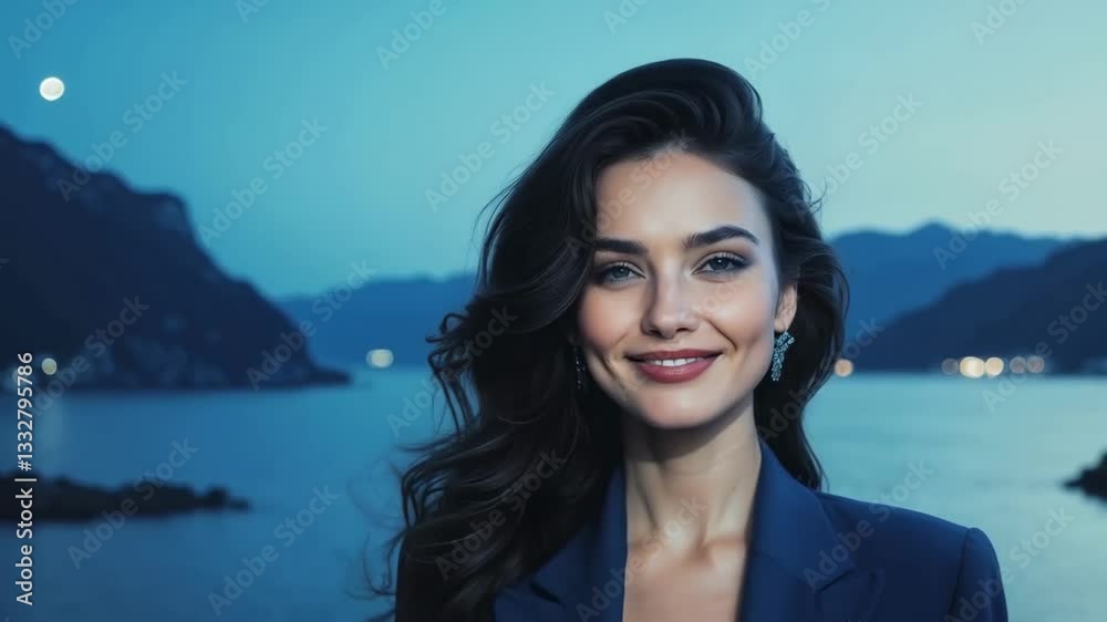 Fashion portrait of super beautiful mysterious high-born model with bright makeup on her face and sensual lips Fashion portrait of super beautiful mysterious high-born model with bright makeup on her face and sensual lips