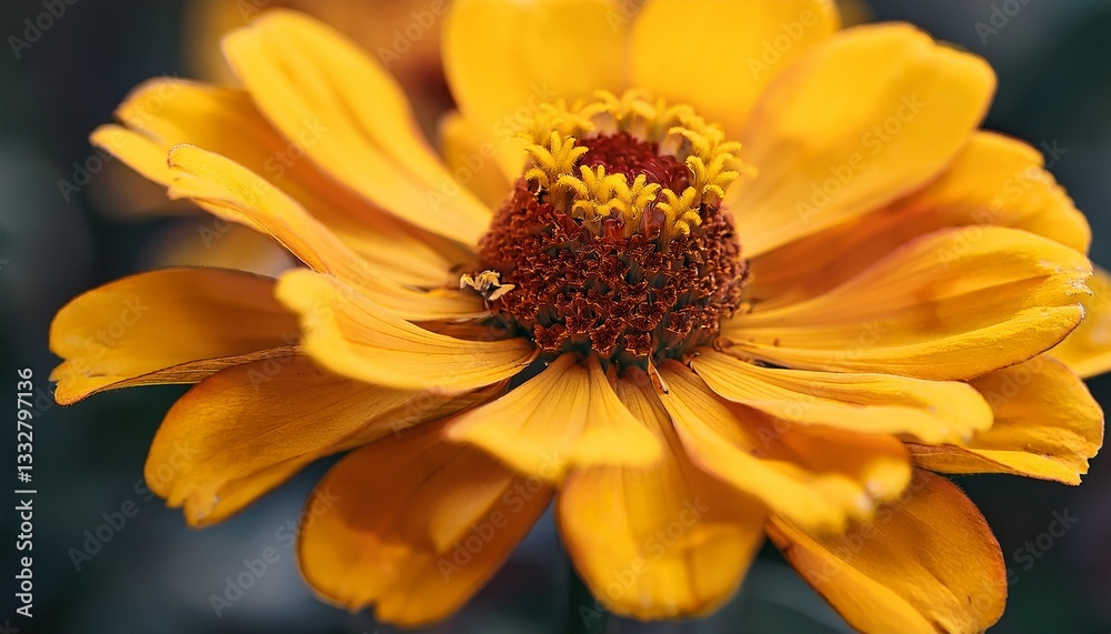 Fototapeta premium Yellow Zinnia flowers in the autumn garden closeup- 37118