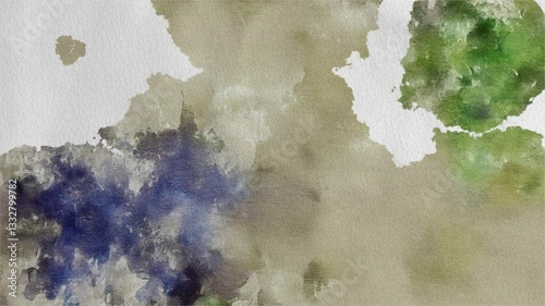 Watercolor Paint Blooming on Textured White Paper Animation, A delicate animation showcasing watercolor pigments gradually spreading and blending on textured white paper, creating a serene