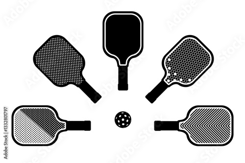 Pickleball racket and ball silhouette set icon symbol vector illustration