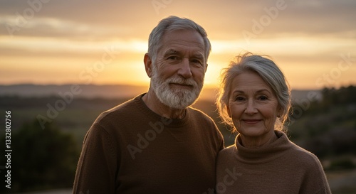 Senior Couple Portrait at Sunset Golden Hour Romantic Retired Love