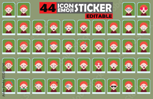 Set of Editable Boy Emoji Stickers - Expressive Cartoon Faces for Digital Communication