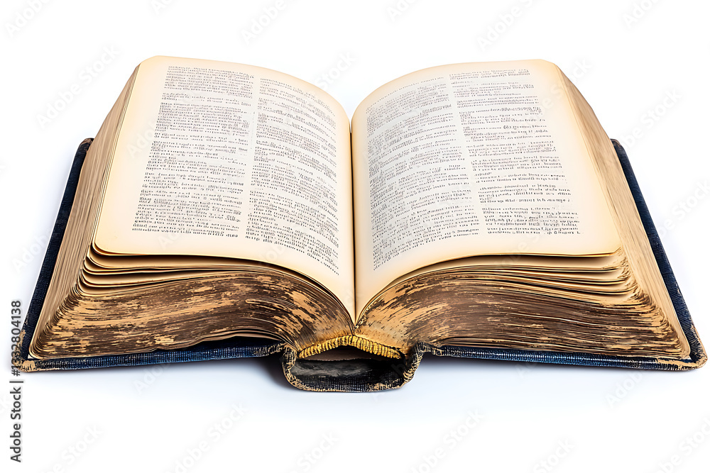 Old dictionary open on a table showcasing yellowed pages and detailed definitions in a quiet reading space