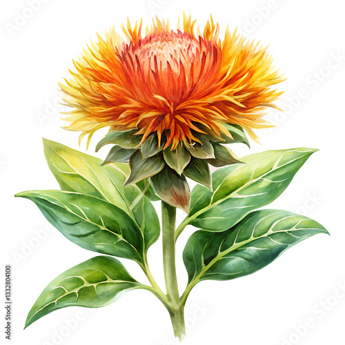 A watercolor safflower isolated on transparent background