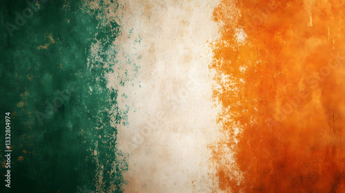 Grunge Irish Flag Texture Distressed Green, White, and Orange Background