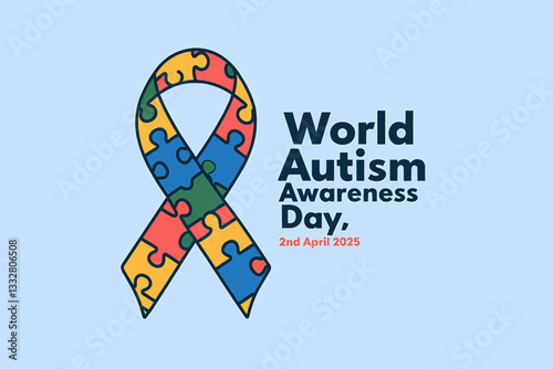 Vector Illustration of World Autism Awareness Day with a Colorful Puzzle Ribbon Symbol, Promoting Awareness and Acceptance