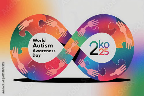 Vector Illustration of World Autism Awareness Day 2025 with a Colorful Infinity Symbol and Puzzle Pattern, Promoting Awareness