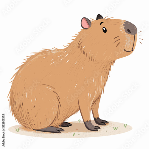 Happy Capybara Portrait: A cute capybara smiles in an inviting illustrated portrait