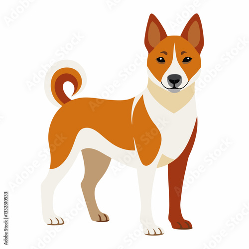 Majestic Canine: A meticulously illustrated dog, possibly a Basenji, stands in full view, showcasing its distinct coat and refined form