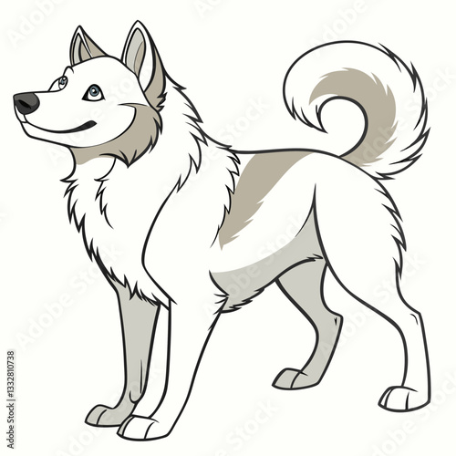 Cheerful Husky: An animated husky dog with a friendly smile, standing proudly with its tail curved upwards.