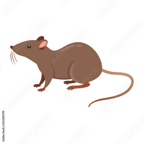 Cute Rat Illustration: Adorable rat illustration in a clean, vibrant style, perfect for educational or design projects. Focuses on the simplicity and charm of the creature.