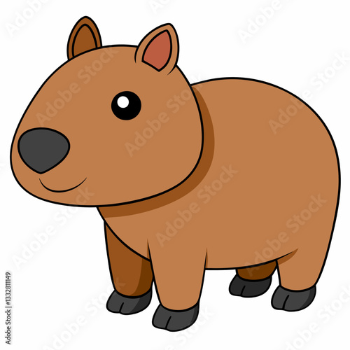 A cute cartoon illustration of a happy baby rhino and hippo in a fun wildlife setting