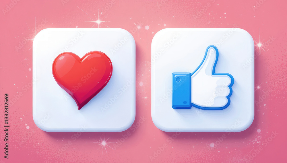 Heart and Thumbs Up Icons on Square Buttons for Social Media Heart and Thumbs Up Icons on Square Buttons for Social Media