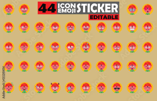 Collection of Editable Cartoon Emoji Icon Stickers Featuring a Worker with Expressions