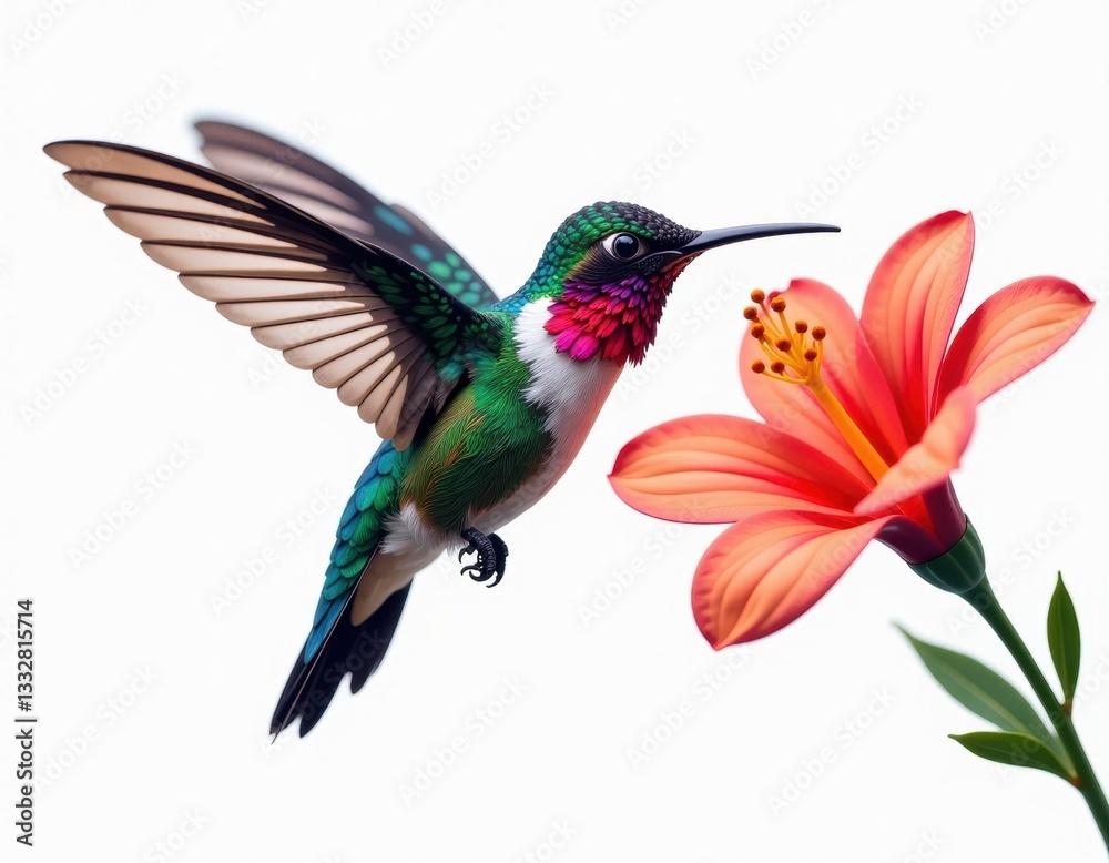 Vibrant Hummingbird Hovering Near a Blooming Flower