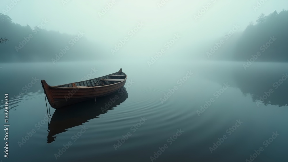 Fototapeta premium Rowboat on a Misty Lake