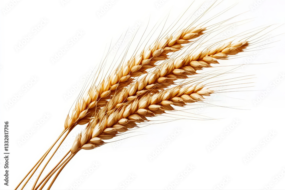 A close-up golden ear of wheat on a beige background for farming and agriculture themes A close-up golden ear of wheat on a beige background for farming and agriculture themes