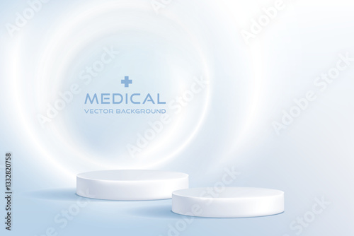 Medical background with white podium for product display.
