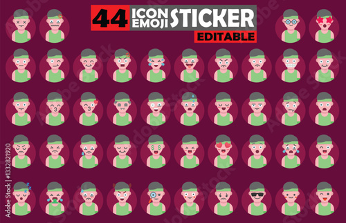 Collection of diverse emotions expressed by a character set stickers avatars
