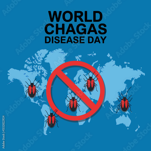 World Map with Infected Insects and Chagas Disease Awareness, Vector Illustration