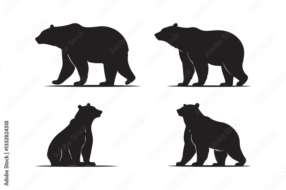 Fototapeta premium Bear Silhouette Vector Set Wildlife Animal Illustration