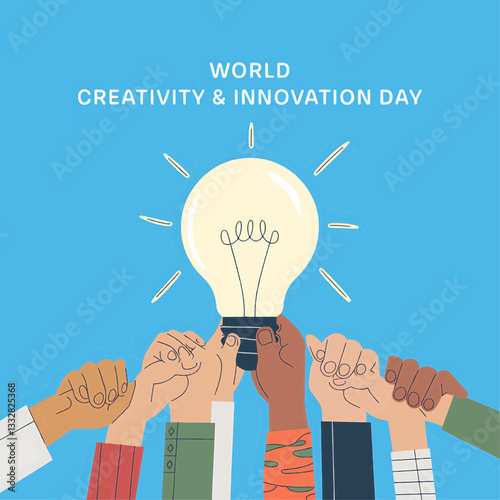 Vector Illustration of World Creativity and Innovation Day with Hands Holding Light Bulb