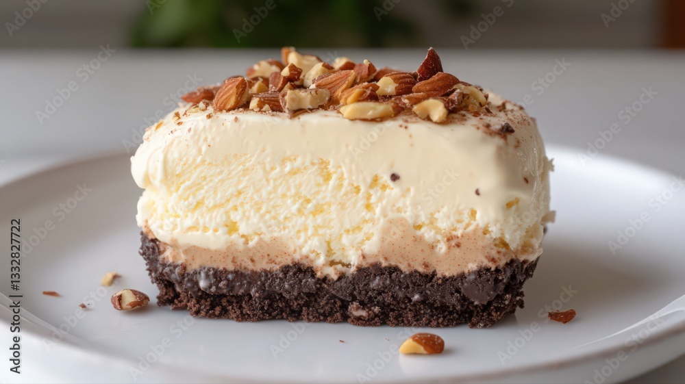 Layered Ice Cream Dessert with Chocolate Crust and Almonds Layered Ice Cream Dessert with Chocolate Crust and Almonds