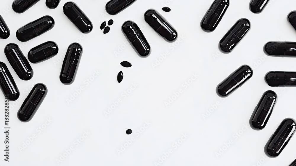 Capsules on white background with copy space