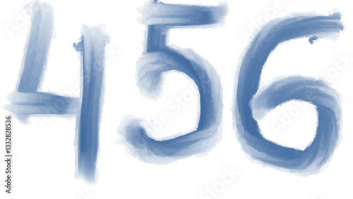 Blue Watercolor Numbers 456 on Transparent Background - Artistic Digital Typography Vector Set for Educational and Creative Projects