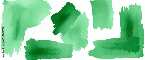 Green Watercolor Rectangles Set - Vector Hand-Painted Brush Strokes Collection for Nature-Inspired Graphic Design Projects