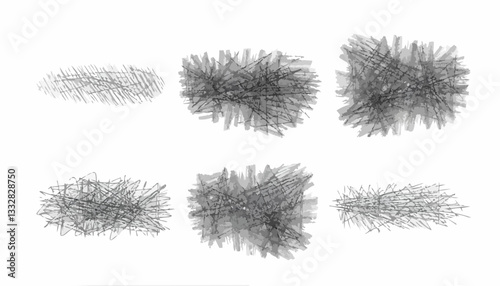 Charcoal Texture Brush Strokes Collection - Vector Set of Gray Hand-Drawn Elements for Artistic Sketching and Graphic Design