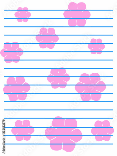 Notebook paper design with pink floral motif decoration