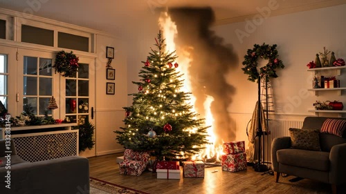 Christmas tree catches fire in living room during holiday celebration